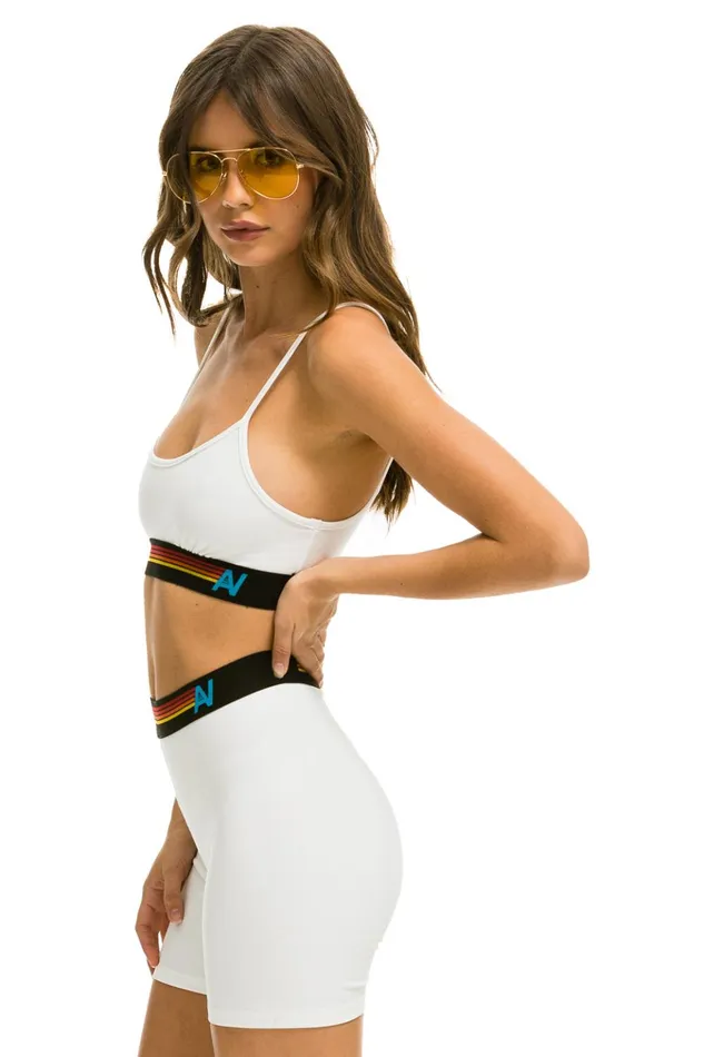 LOGO 4 INCH HIRISE BIKER SHORT 8211 WHITE Women Aviator Nation Shorts