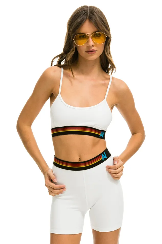LOGO 4 INCH HIRISE BIKER SHORT 8211 WHITE Women Aviator Nation Shorts
