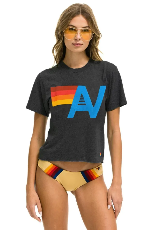 LOGO BOYFRIEND TEE 8211 CHARCOAL Women Aviator Nation Boyfriend Tees
