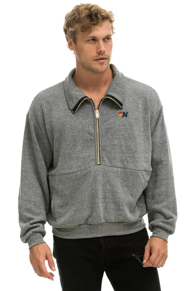LOGO EMBROIDERY HALF ZIP SWEATSHIRT 8211 HEATHER GREY Women Aviator Nation Sweatshirts