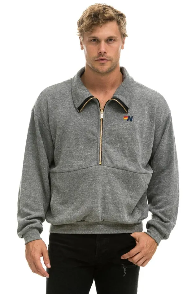 LOGO EMBROIDERY HALF ZIP SWEATSHIRT 8211 HEATHER GREY Women Aviator Nation Sweatshirts