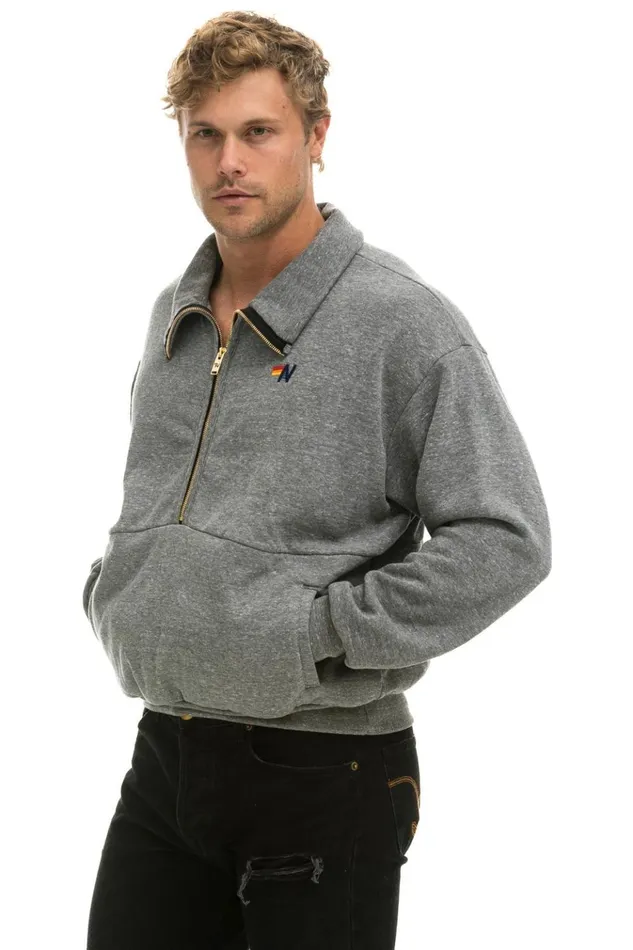 LOGO EMBROIDERY HALF ZIP SWEATSHIRT 8211 HEATHER GREY Women Aviator Nation Sweatshirts