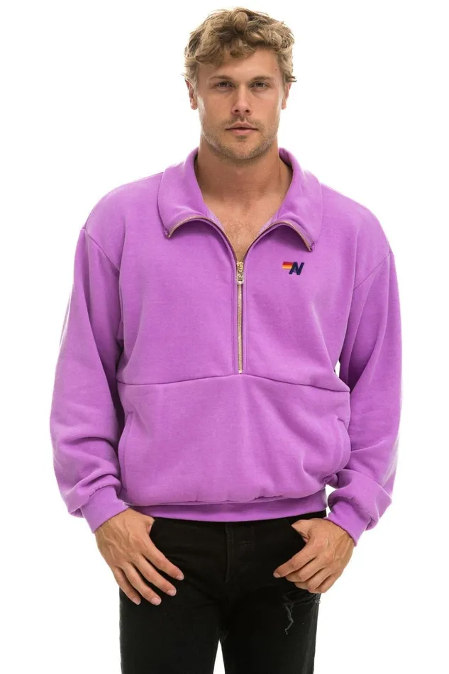 LOGO EMBROIDERY HALF ZIP SWEATSHIRT 8211 NEON PURPLE Women Aviator Nation Sweatshirts