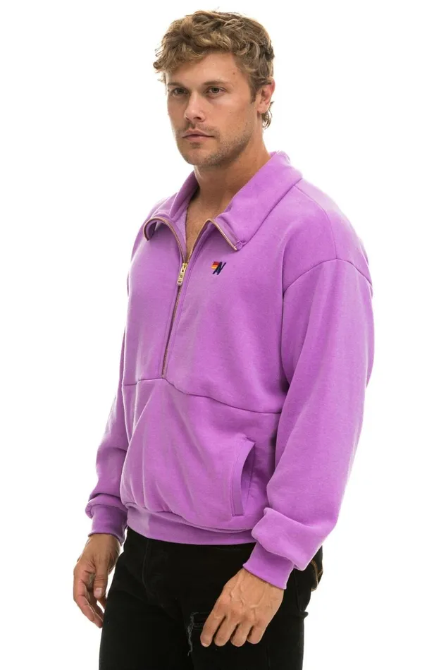 LOGO EMBROIDERY HALF ZIP SWEATSHIRT 8211 NEON PURPLE Women Aviator Nation Sweatshirts