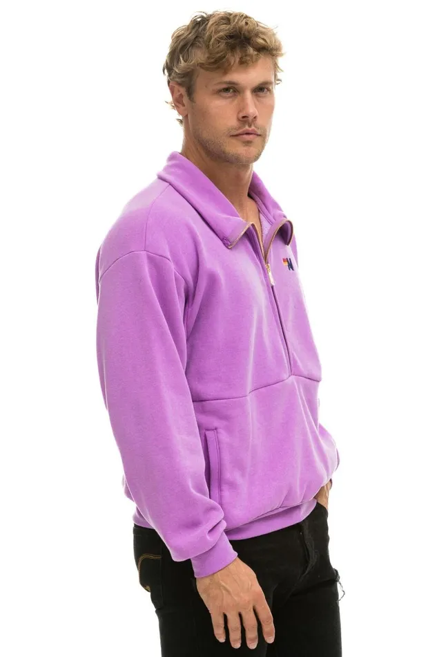LOGO EMBROIDERY HALF ZIP SWEATSHIRT 8211 NEON PURPLE Women Aviator Nation Sweatshirts