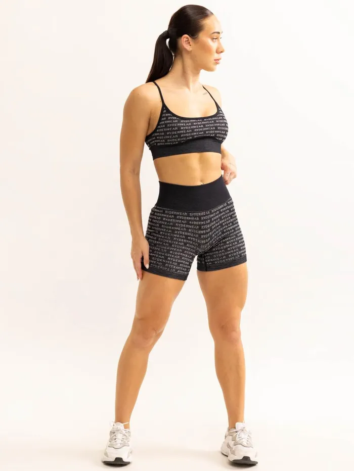 Logo Lux Seamless Shorts 8211 Black Women Ryderwear Gym Shorts