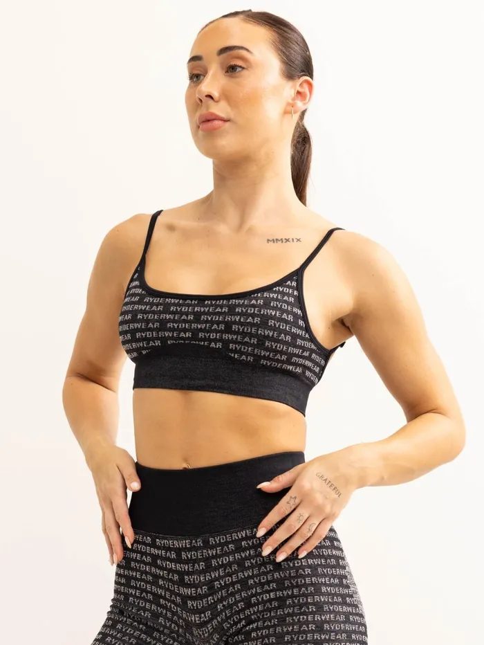 Logo Lux Seamless Sports Bra 8211 Black Women Ryderwear Sports Bras
