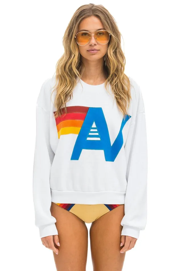LOGO STITCH RELAXED CREW SWEATSHIRT 8211 WHITE Women Aviator Nation Sweatshirts