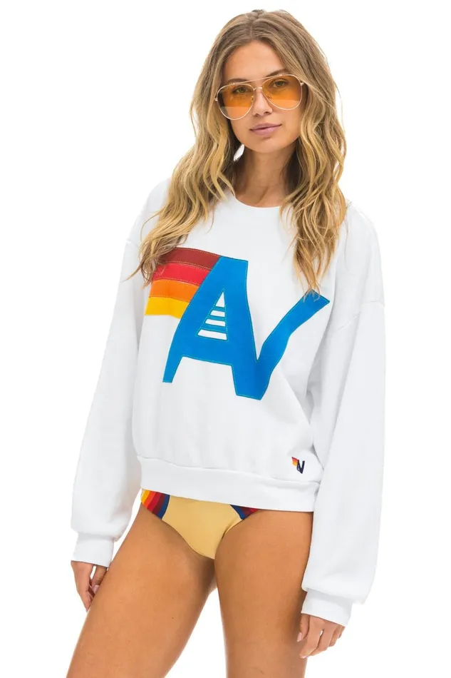 LOGO STITCH RELAXED CREW SWEATSHIRT 8211 WHITE Women Aviator Nation Sweatshirts