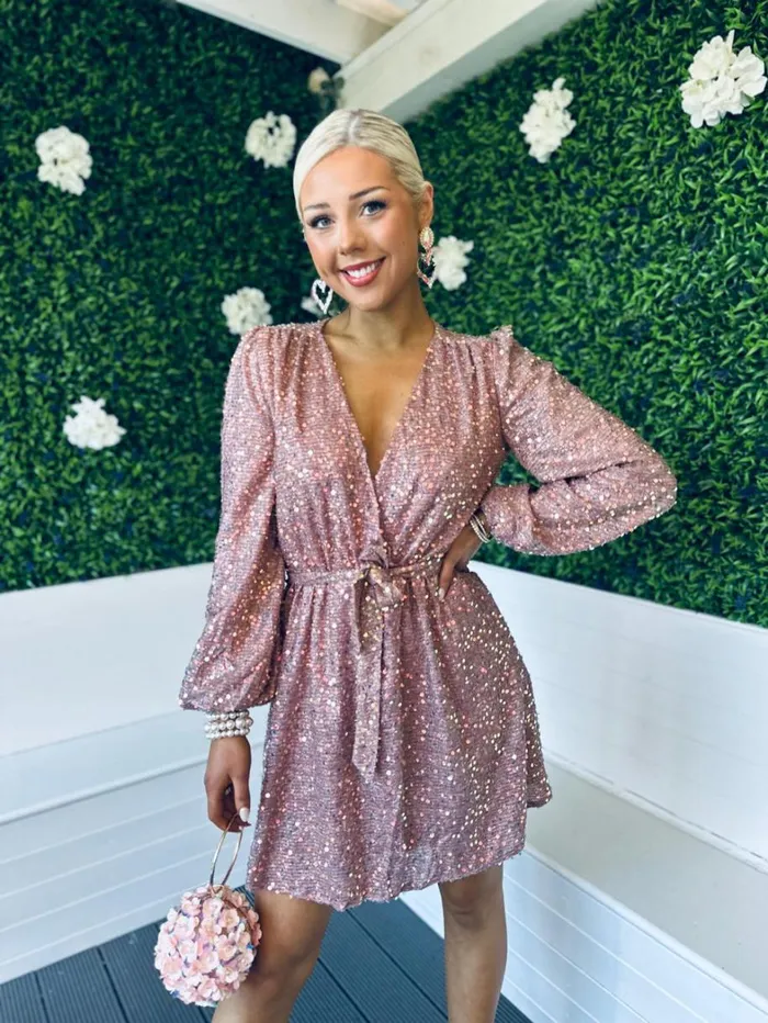 Lyla Sequin Mini Dress Blush Womens Canella Lane Mini