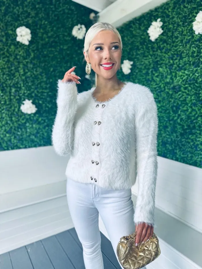 Mairead Long Pile Cardi White Womens Canella Lane Casual Wear