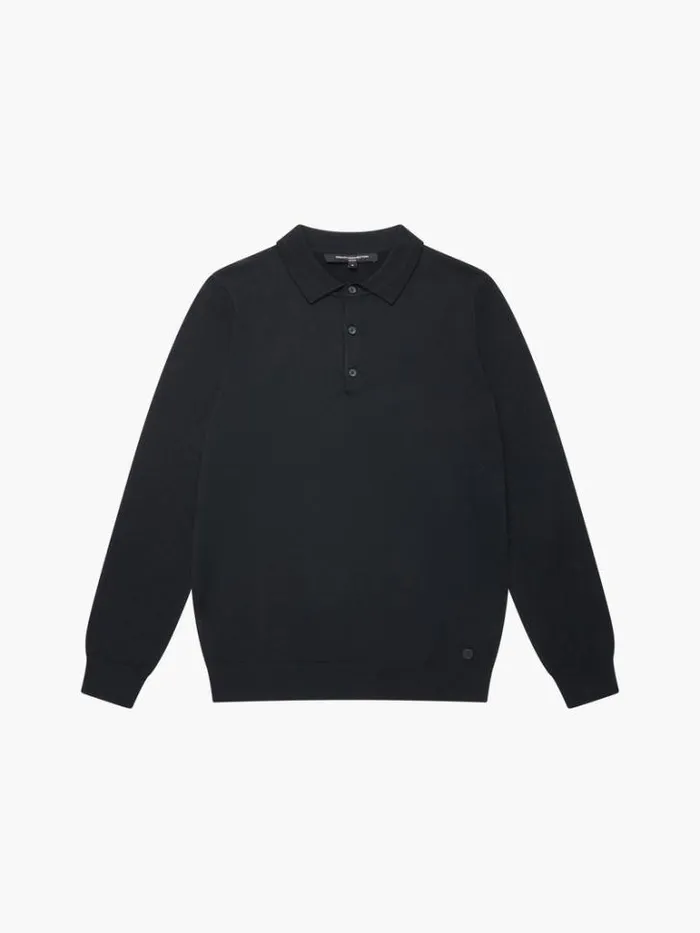 Man French Connection Knitwear 3 Button Knit Polo Shirt Black
