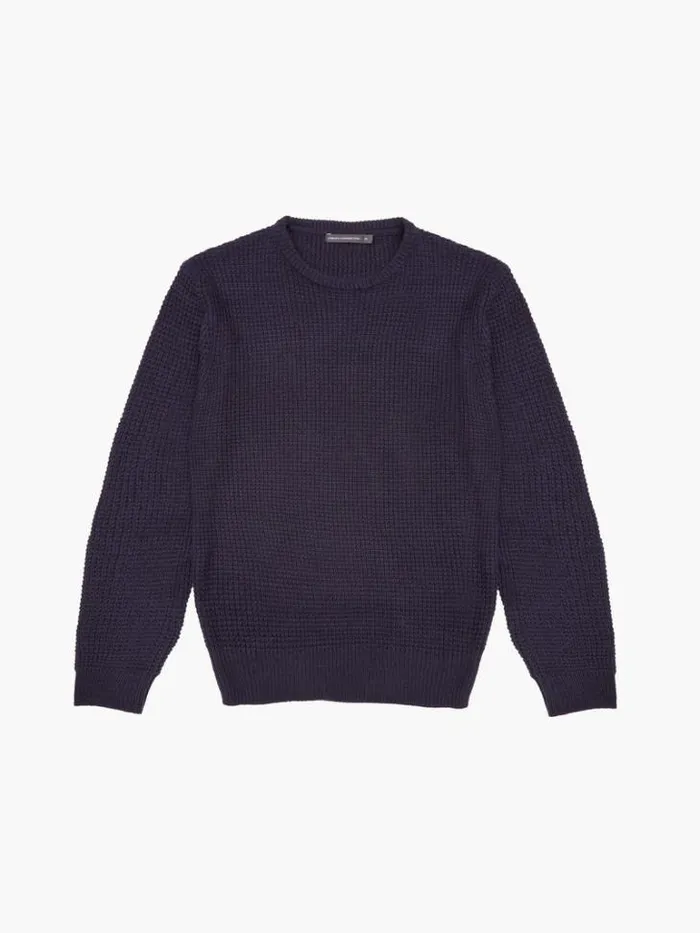 Man French Connection Knitwear Crew Neck Waffle Knit Jumper Marine