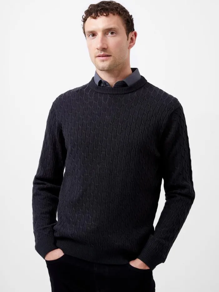 Man French Connection Knitwear Two Tone Cable Knit Jumper Indigobrown