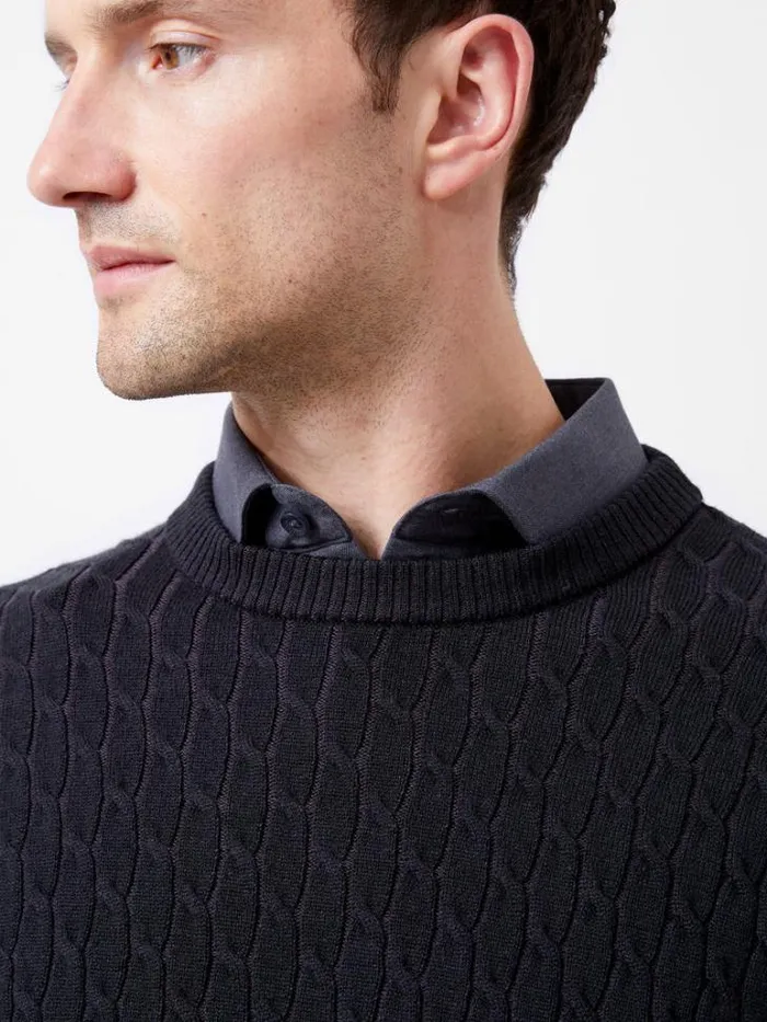Man French Connection Knitwear Two Tone Cable Knit Jumper Indigobrown