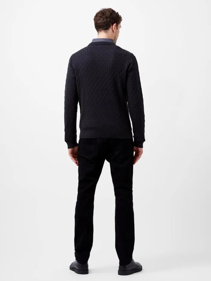 Man French Connection Knitwear Two Tone Cable Knit Jumper Indigobrown