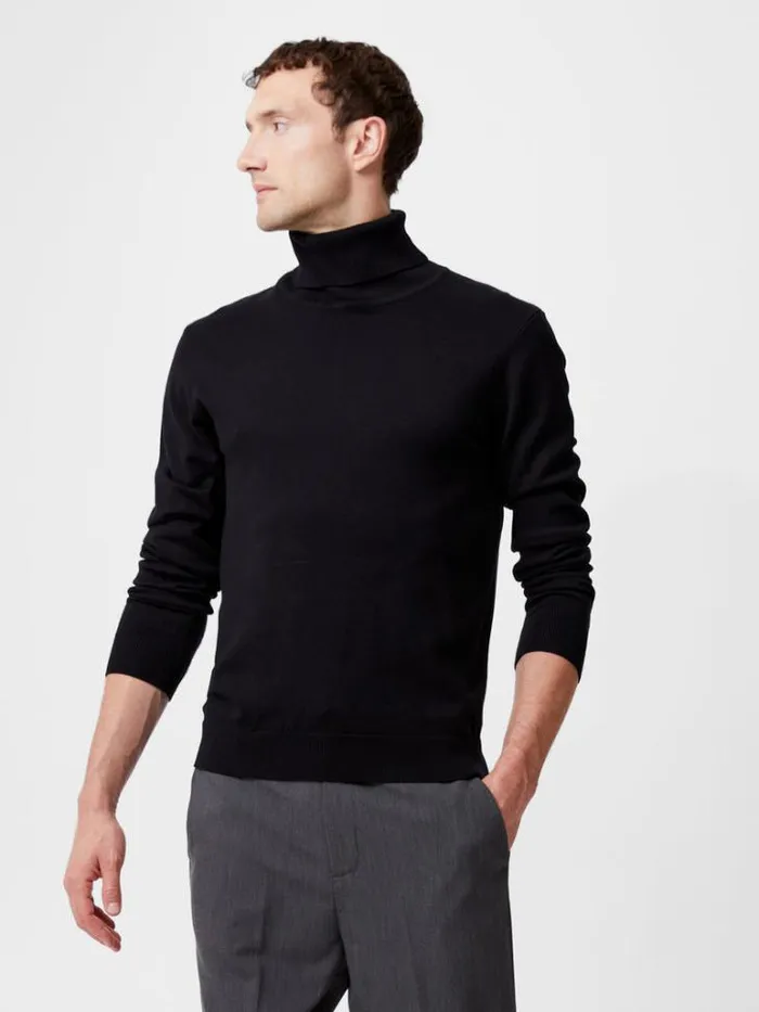 Man French Connection Knitwear Viscose Blend Turtle Neck Jumper Black