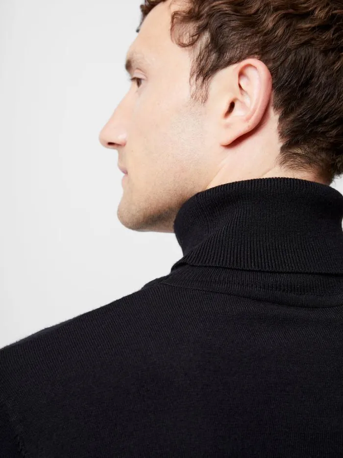 Man French Connection Knitwear Viscose Blend Turtle Neck Jumper Black