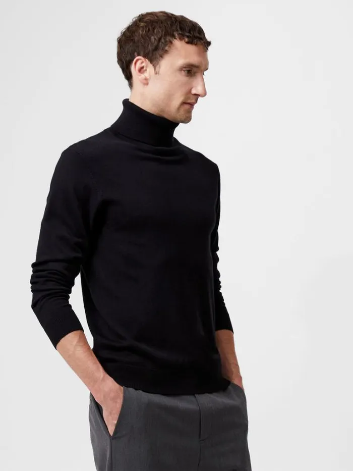 Man French Connection Knitwear Viscose Blend Turtle Neck Jumper Black