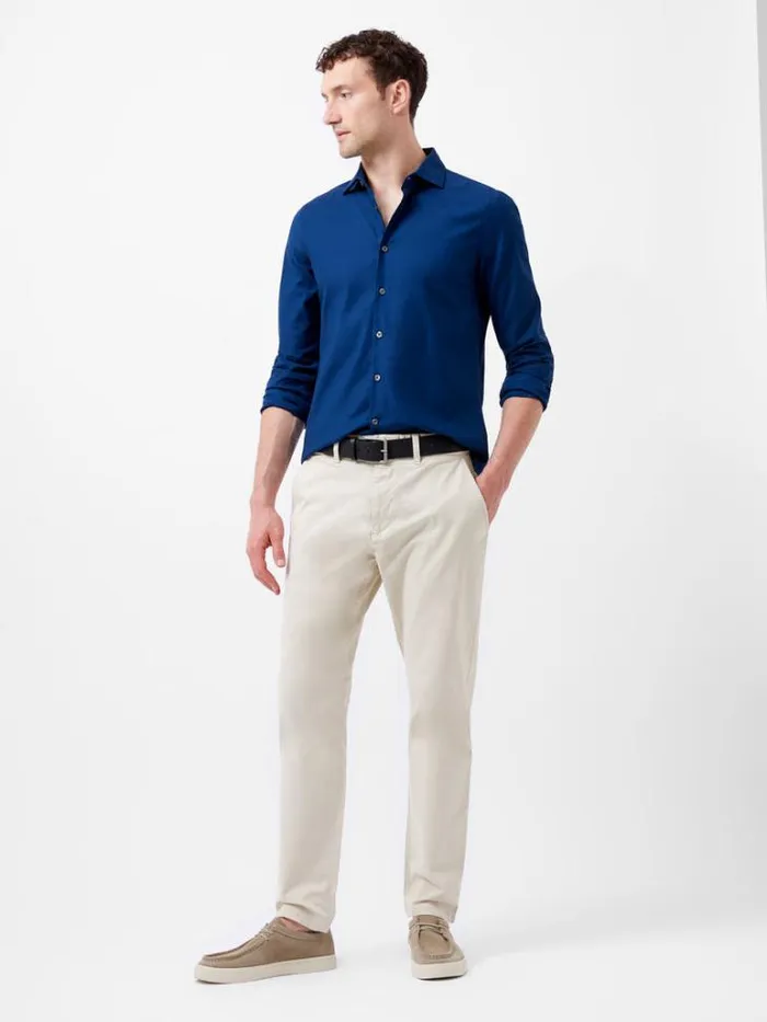 Man French Connection Shirts Cutaway Collar Stretch Shirt Blue