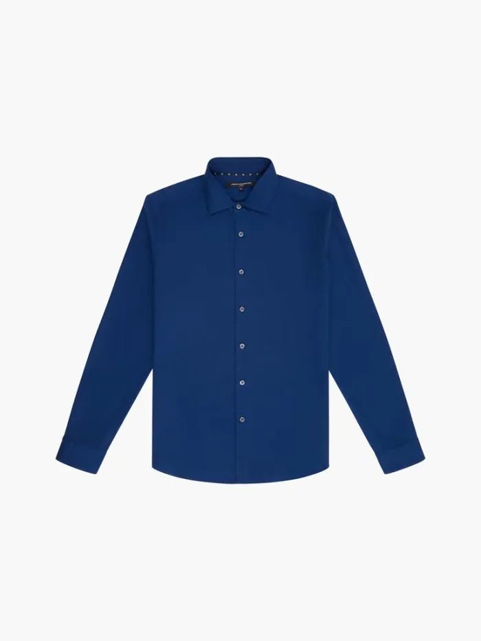 Man French Connection Shirts Cutaway Collar Stretch Shirt Blue