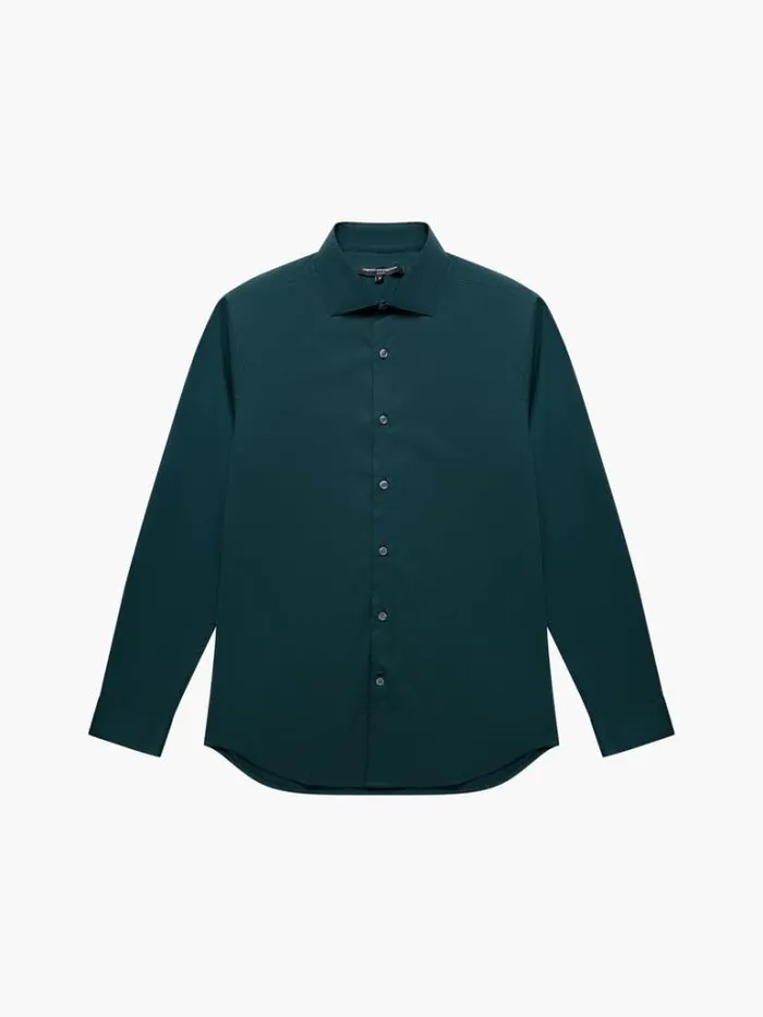 Man French Connection Shirts Slim Cutaway Collar Long Sleeve Shirt Dark Green