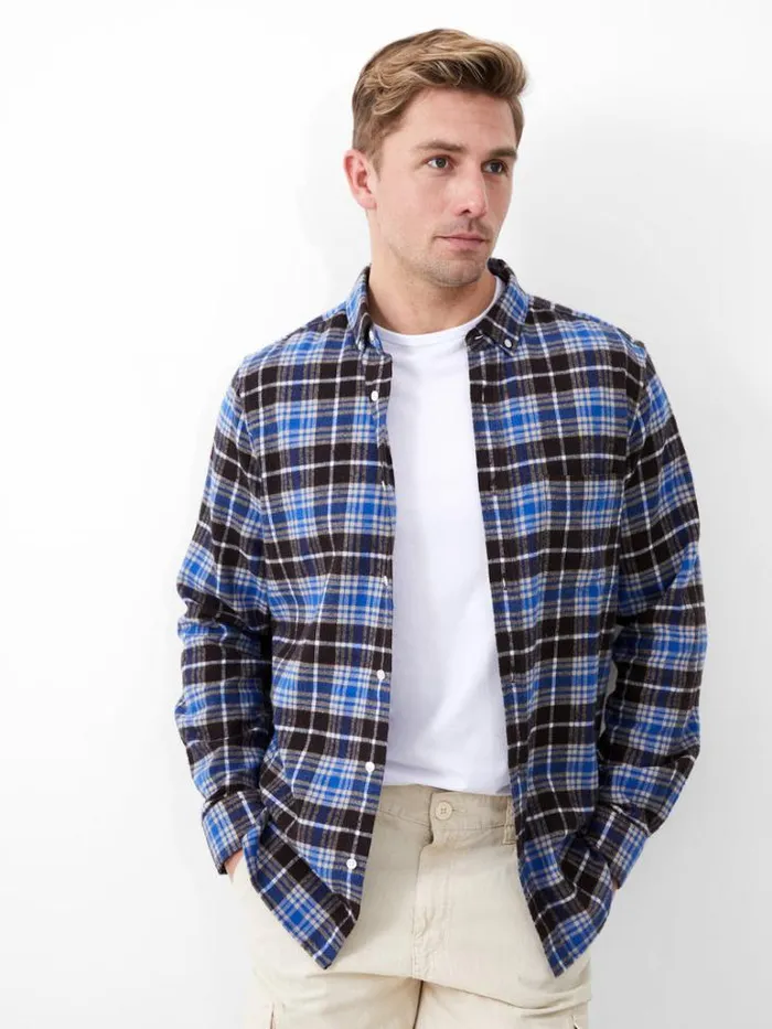 Man French Connection Shirts Zermatt Flannel Regular Fit Shirt Blue Check Multi