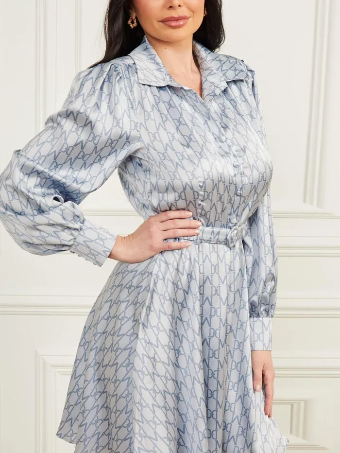 Marciano Casual Women Monogram Satin Dress Blue