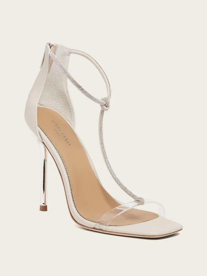 Marciano Dress Women Olivia TStrap Rhinestone Stiletto Sandal Neutral