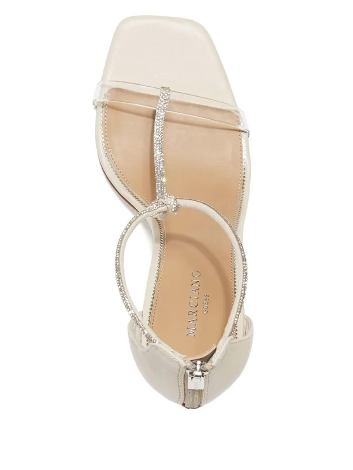 Marciano Dress Women Olivia TStrap Rhinestone Stiletto Sandal Neutral Marciano Dress Women Olivia TStrap Rhinestone Stiletto Sandal Neutral