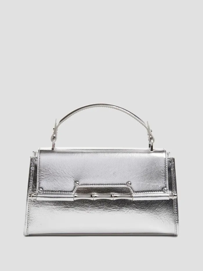 Marciano Handbags Women Iris Metallic Leather Top Handle Bag Silver