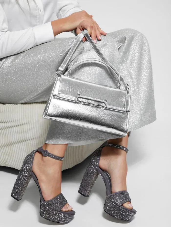 Marciano Handbags Women Iris Metallic Leather Top Handle Bag Silver Marciano Handbags Women Iris Metallic Leather Top Handle Bag Silver