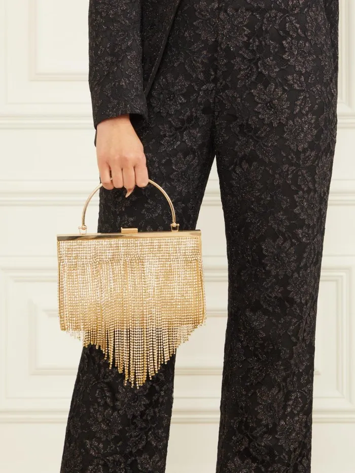 Marciano Handbags Women Rhinestone Fringe Clutch Gold Marciano Handbags Women Rhinestone Fringe Clutch Gold