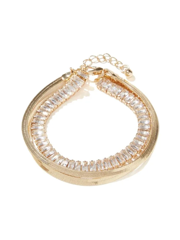 Marciano Jewelry Women Baguette Crystal Layered Bracelet Gold Marciano Jewelry Women Baguette Crystal Layered Bracelet Gold