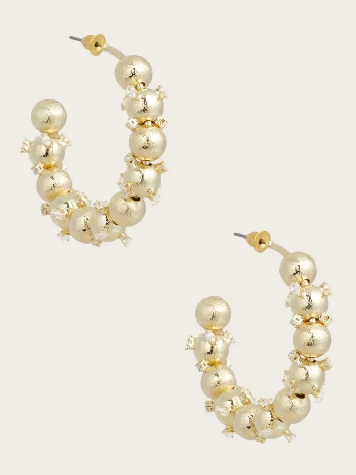 Marciano Jewelry Women Brushed Bead Hoop Earrings Gold