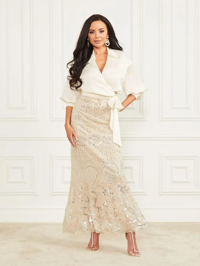 Marciano Skirts Women Crystals Embroidered Skirt Neutral