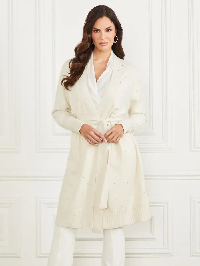 Marciano Women Elien Cashmere Crystal Cardigan White Marciano Women Elien Cashmere Crystal Cardigan White