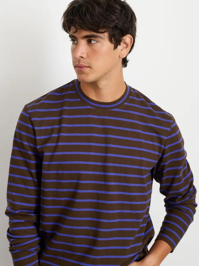 Matt LongSleeve Tee In Stripe Espressopurple Men Alex Mill Tees Polos