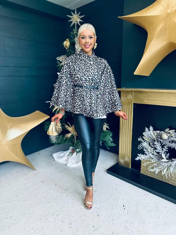 Maura Leopard Belted Cape Stone Womens Canella Lane Coats and Jackets