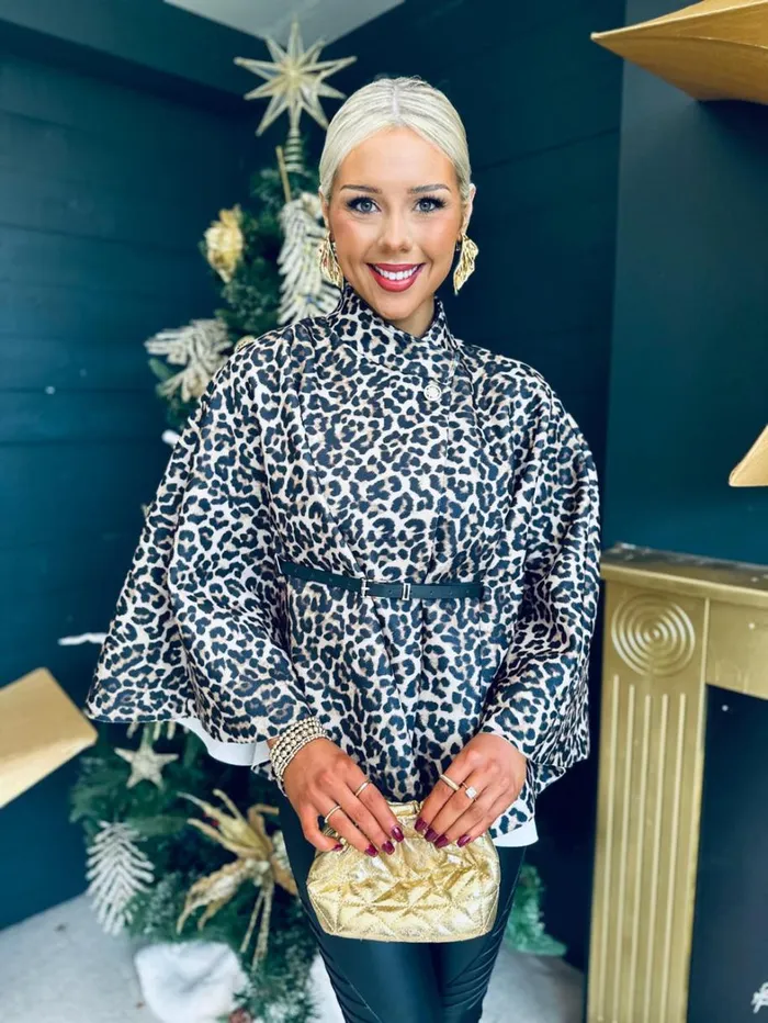 Maura Leopard Belted Cape Stone Womens Canella Lane Coats and Jackets