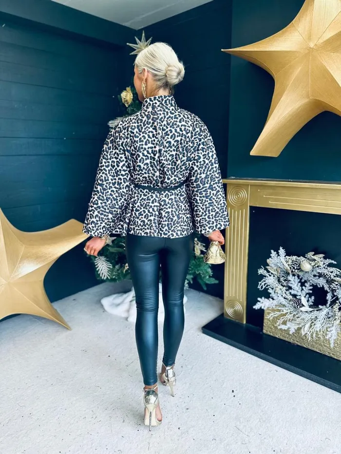 Maura Leopard Belted Cape Stone Womens Canella Lane Coats and Jackets