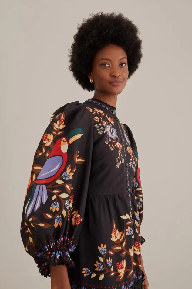Maxi Dresses Women FARM Rio Black Winter Garden Long Sleeve Maxi Dress