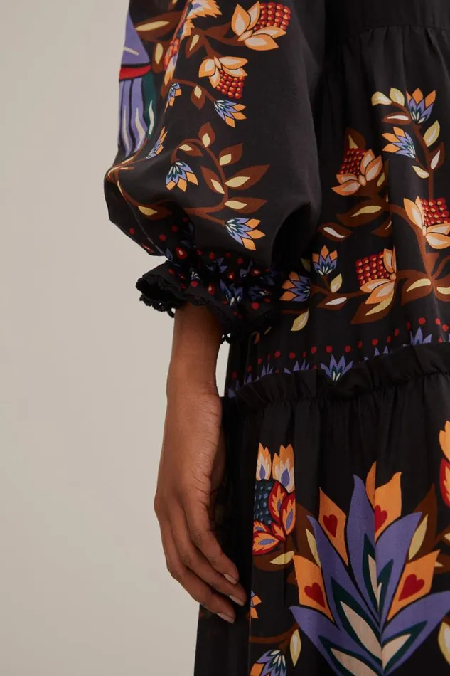 Maxi Dresses Women FARM Rio Black Winter Garden Long Sleeve Maxi Dress
