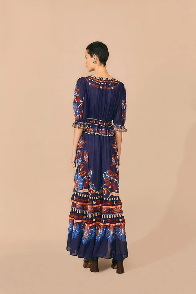 Maxi Dresses Women FARM Rio Blue Nature Beauty Short Sleeve Maxi Dress