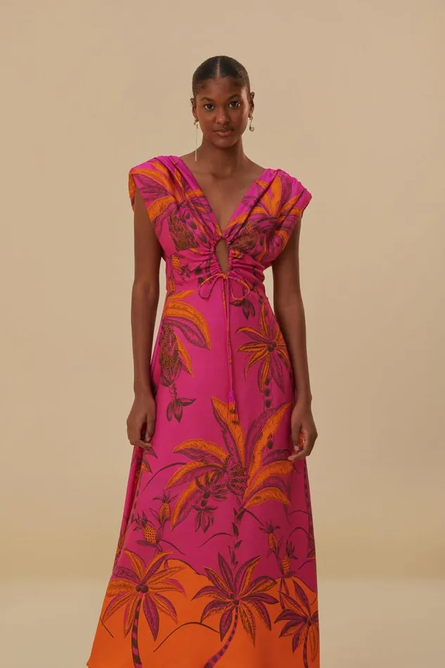 Maxi Dresses Women FARM Rio Pink Beach Forest Lenzing Ecovero Viscose Maxi Dress