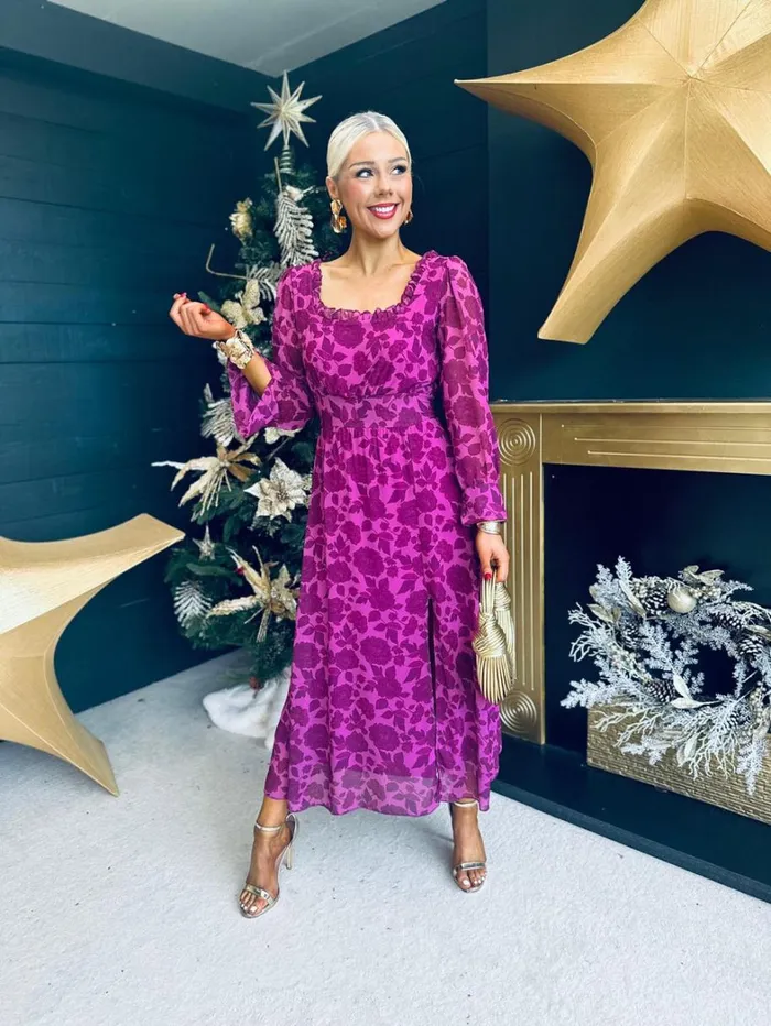Meabh Square Neck Midi Dress Berry Womens Canella Lane Evening Dress