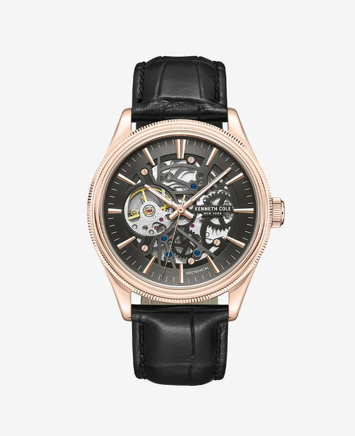 Mechanical Black Leather Strap Watch Black Men Kenneth Cole Watches