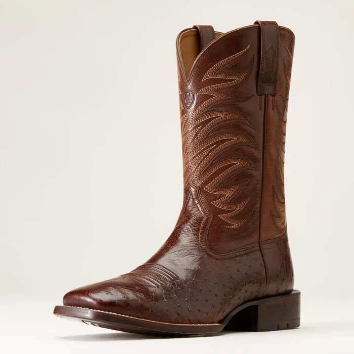 Men Badlands Cowboy Boot Dark Tabac Smooth Quill Ostric Ariat Western Boots