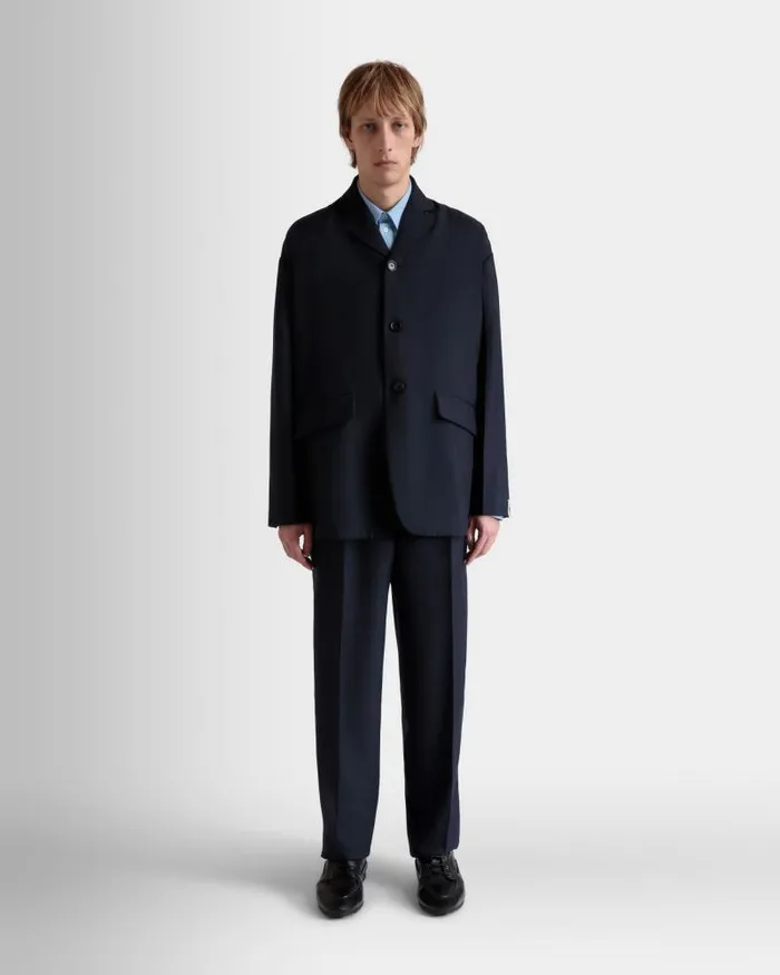 Men Bally Coats and Jackets Blazer In Navy Blue Wool Blend Blue Men Bally Coats and Jackets Blazer In Navy Blue Wool Blend Blue