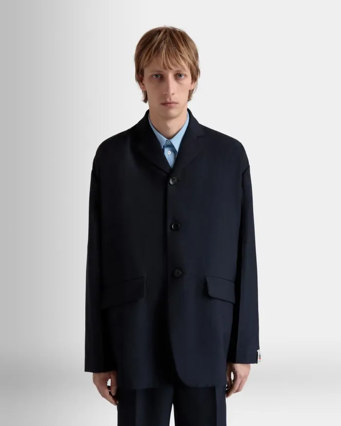 Men Bally Coats and Jackets Blazer In Navy Blue Wool Blend Blue Men Bally Coats and Jackets Blazer In Navy Blue Wool Blend Blue